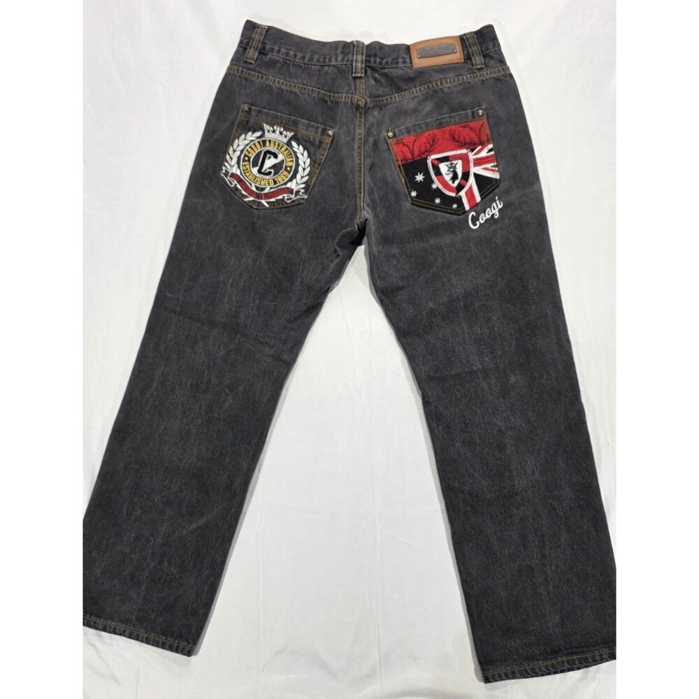 Y2K COOGI Jeans Mens 35x31 Tri-Nations Aussie Flag Baggy Hip Hop Streetwear